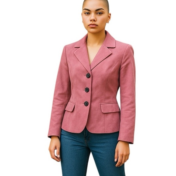 Studio I Size 14 Barbie Pink Lightweight Faux Suede Blazer Jacket Layering Chic - Picture 1 of 10